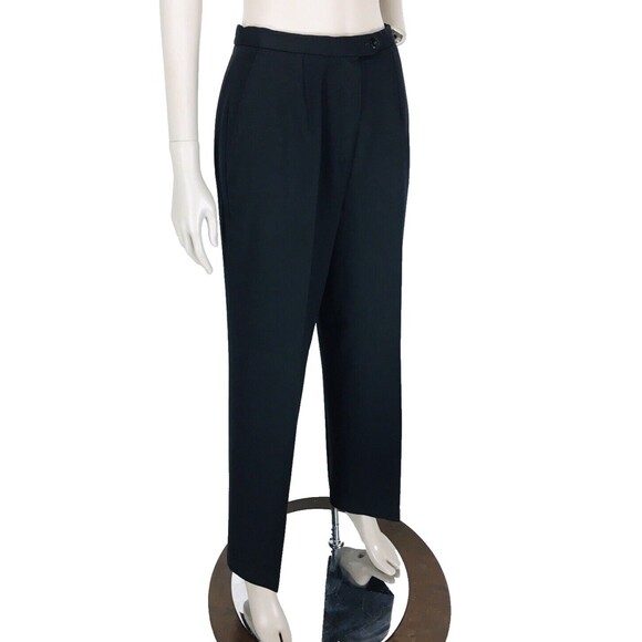 Vintage 70s York Yair Black Wool High Waist Pleated Trouser Pants - Picture 3 of 11